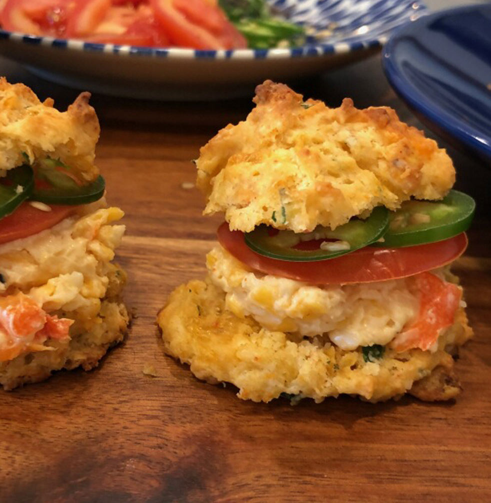 Carla Hall's Drop Biscuits with Crushed Doritos And Herbs, and Pimento Cheese