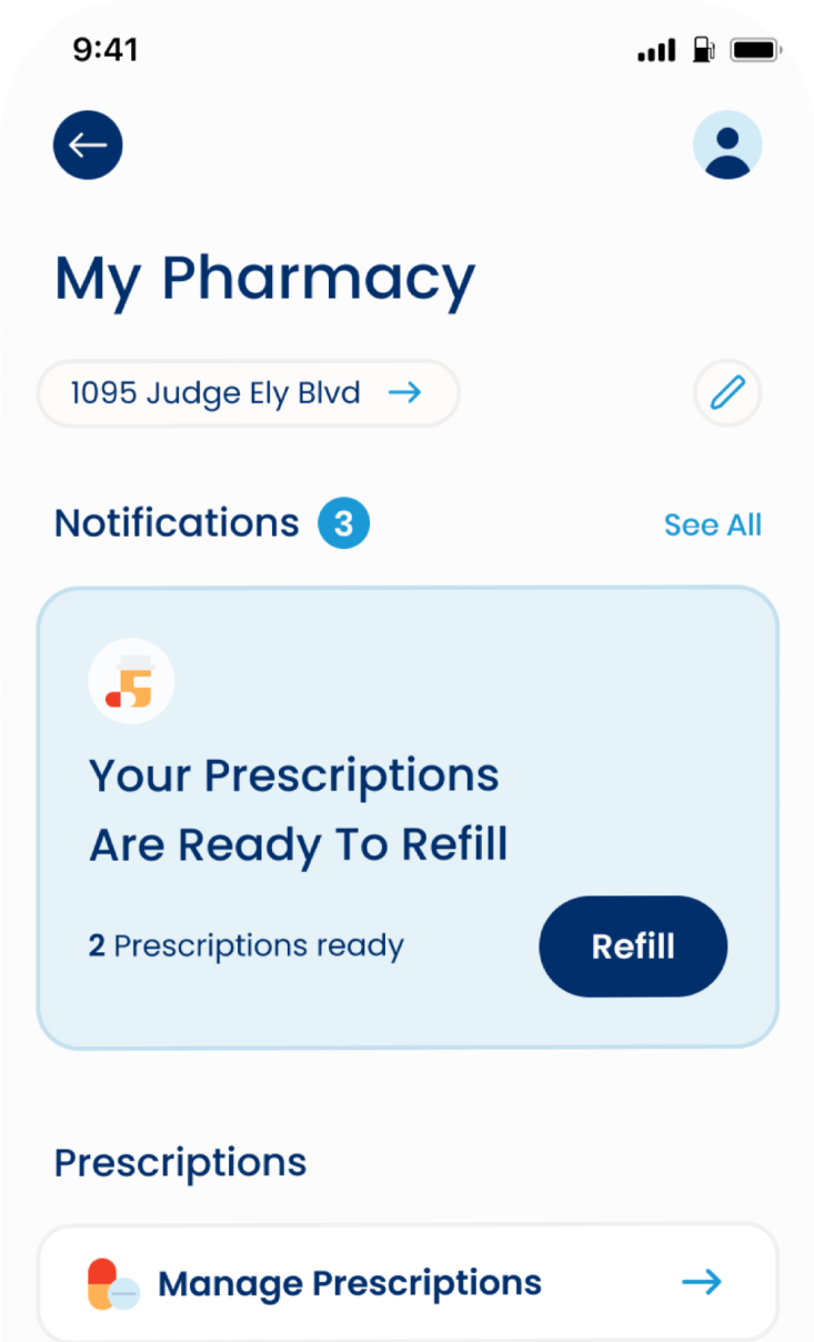 Prescriptions mobile app screen