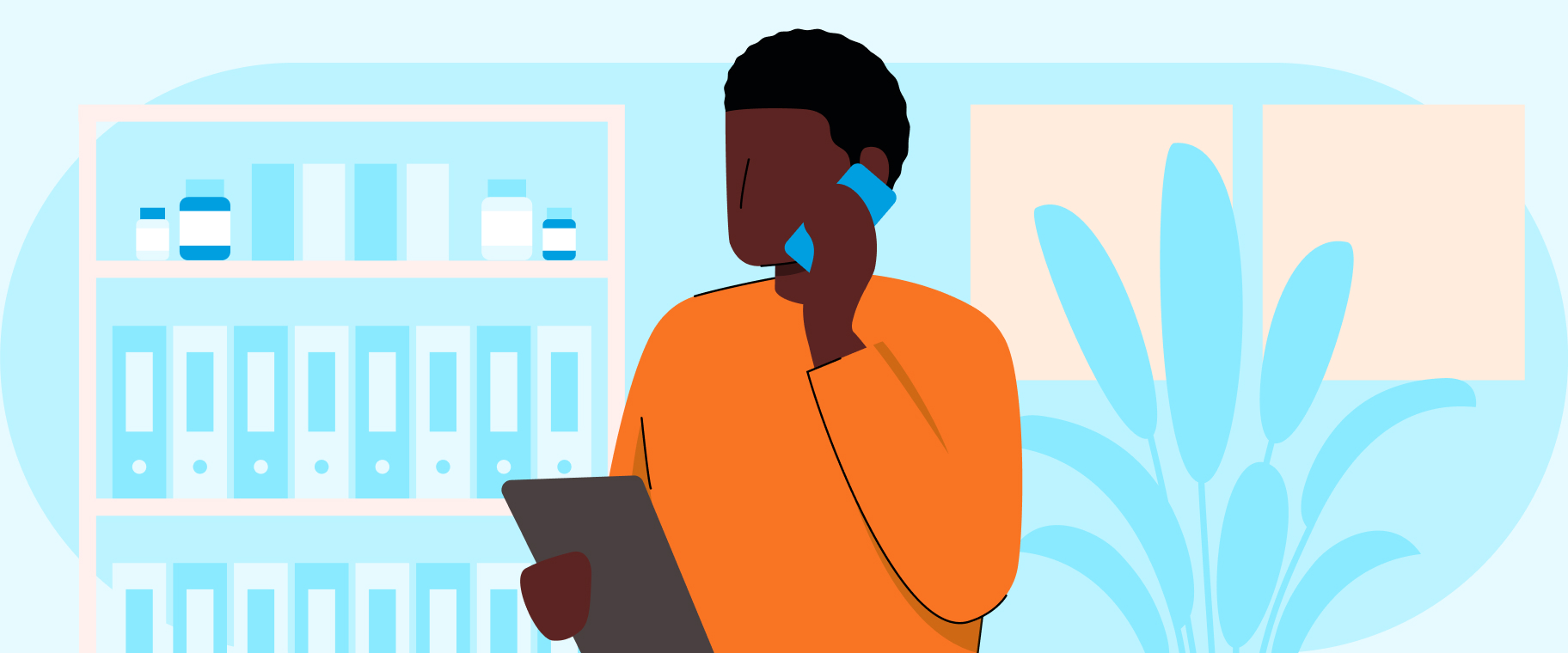 Illustrated image of a man holdiing a piece of paper talking on a cellphone
